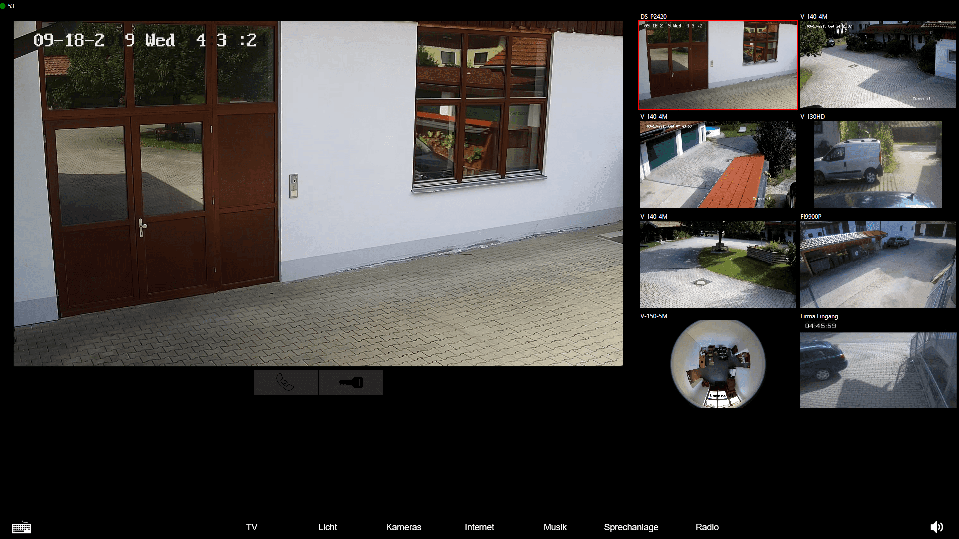 Screenshot eines HomeCockpit Touchpanels mit geöffneter Software: Kamera-Überwachung